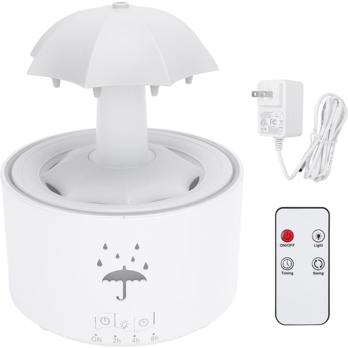 Roterende Paraplu Luchtbevochtiger 300ML Waterdruppel Effect Aromatherapie Essentiële Olie Diffuser met 7 LED wit