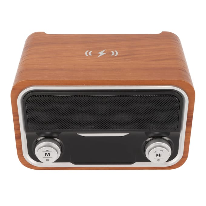 Retro Bluetooth Speaker FM Radio Klokfunctie Multi-Input Vintage Speaker met Draadloze Oplader