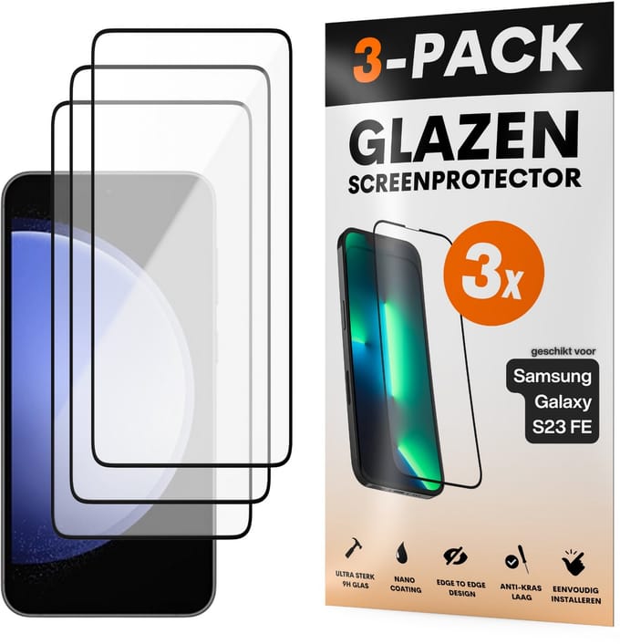 Screenprotector - Geschikt voor Samsung Galaxy S23 FE - Gehard Glas - Full Cover Tempered Glass - Case Friendly - 3 Pack