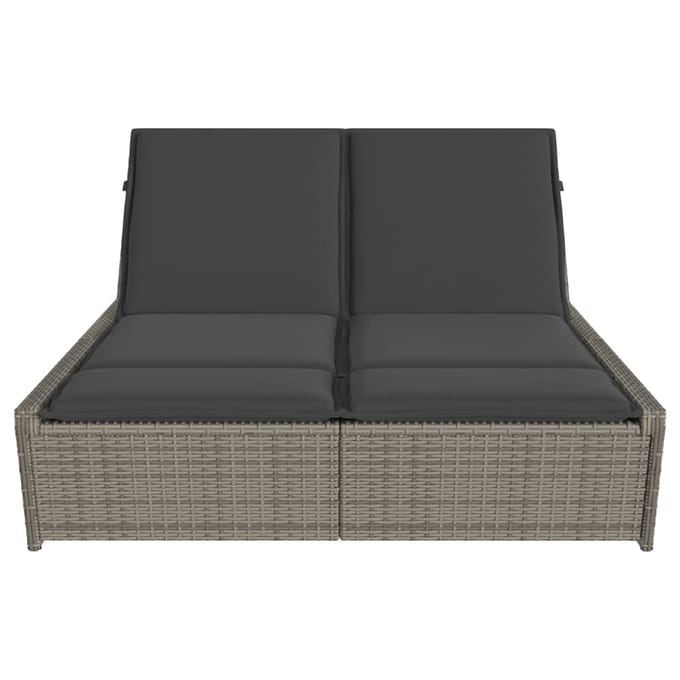 vidaXL - Ligbed - 2-persoons - met - kussens - poly - rattan - grijs