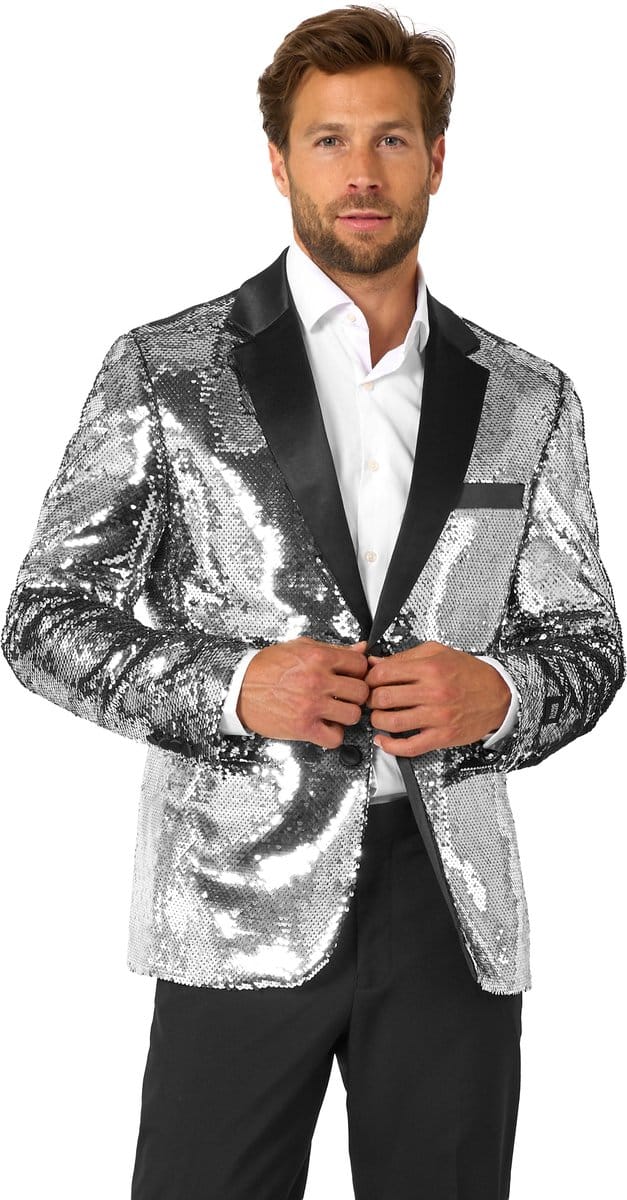 OppoSuits Mannen Blazer Shiny Silver Sequins - Heren Colbert - Glitter - Zilver - Maat EU 52