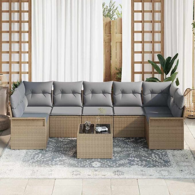 vidaXL - Tuinbank - Set - 8 - st - Beige - en - Grijs - poly - rattan