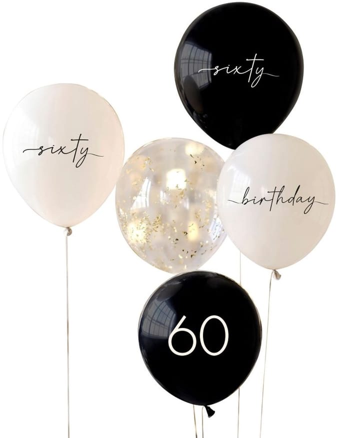 Ginger Ray - Ginger Ray - Zwart-Wit-Confetti 60 jaar ballonnen (5 stuks)