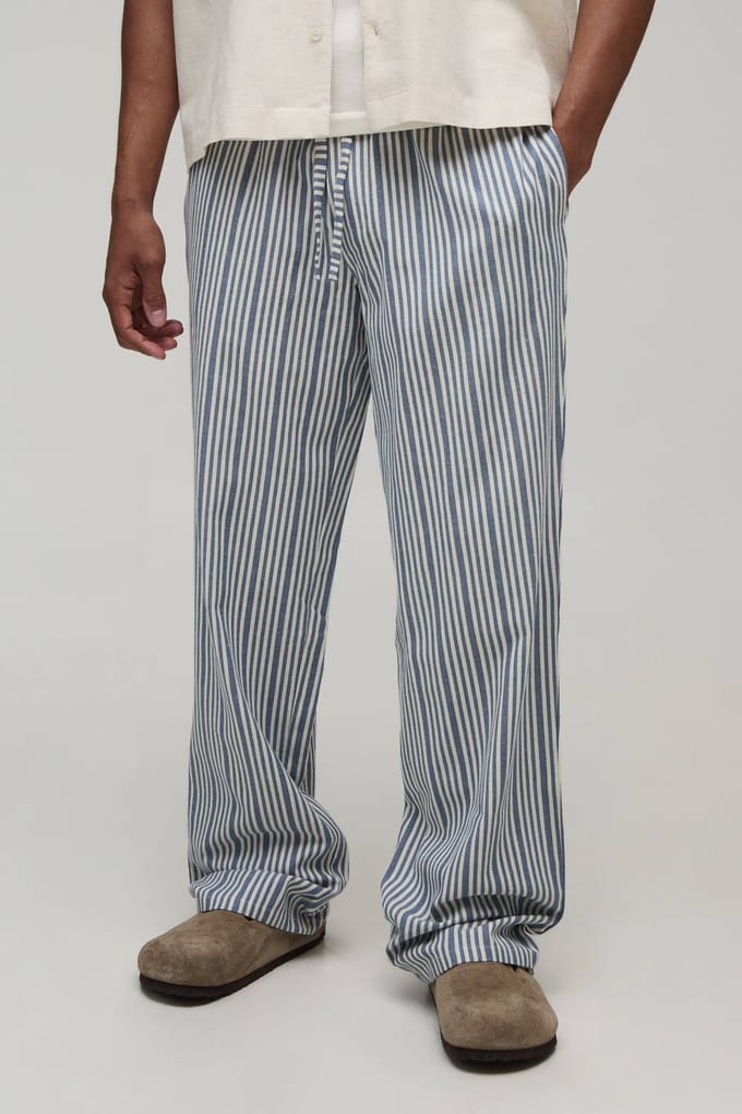 Relaxed Linnen-look Pantalon Met Krijtstreep | Light Blue | Size Small