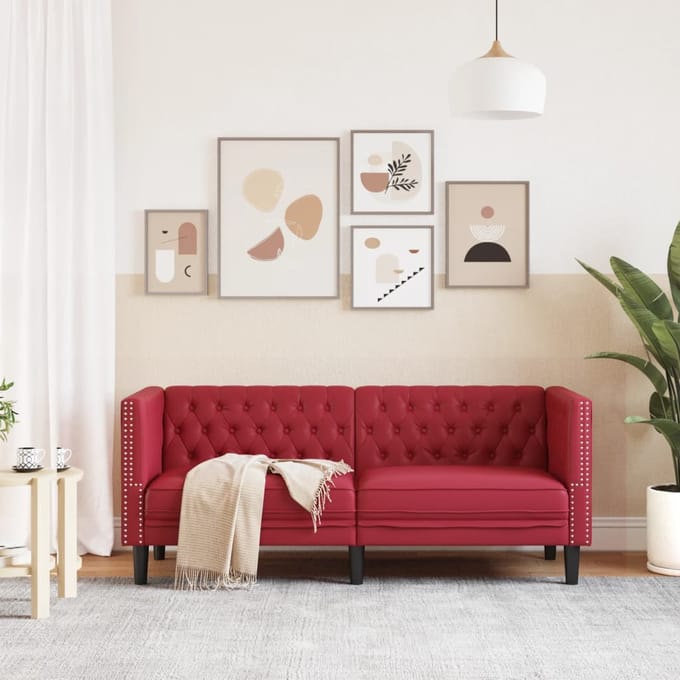 Vidaxl Bank Chesterfield, 2-Zits, Bordeauxrood, Bekleed met Kunstleer