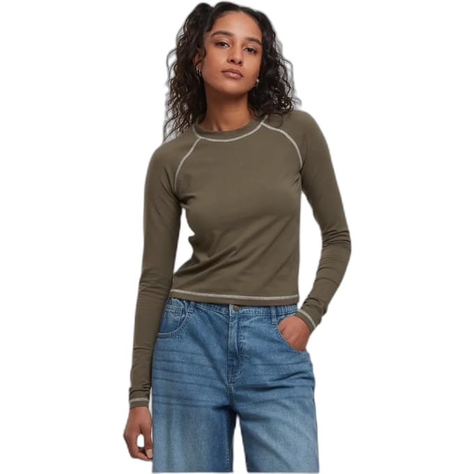 Urban Classics - Contrast Jersey Longsleeve top - XL - Olijfgroen