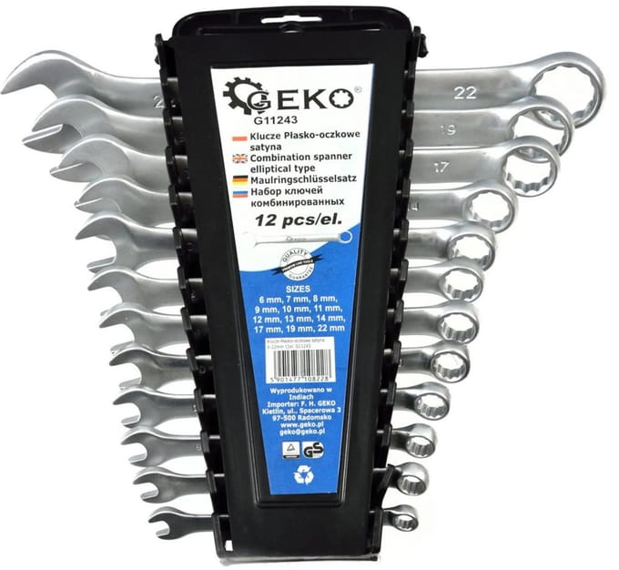 GEKO Satin afwerking steeksleutelset - 12-delig - 6-22 mm - met opbergrek