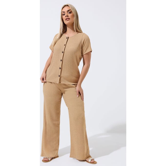 Limited Collection Beige Crinkle Broek Met Wijde Pijpen Size 42