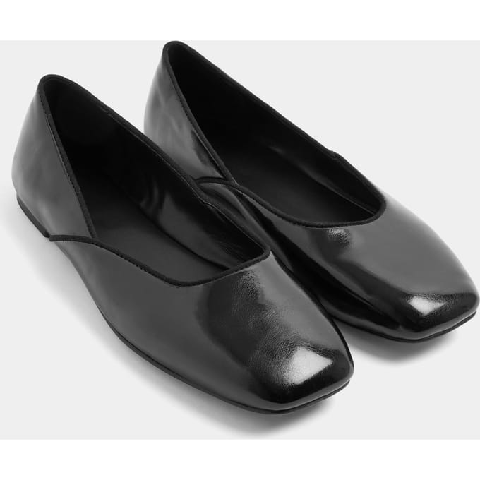 Yours Zwarte Ballerina's Met Vierkante Neus In Brede Epasvormsize 42E