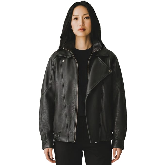 Dames zwart lamsleer Big Bomber Biker Blouson Oversized Jas - Krakau