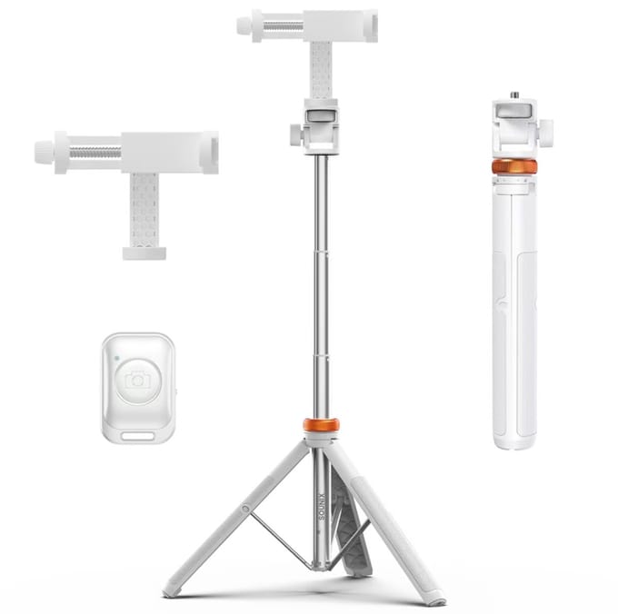 Sounix Telefoon Statief - SelfieStick Tripod met Bluetooth Afstandsbediening - tot 158 cm hoog - Tripod Smartphone - Action Camera Statief - Wit
