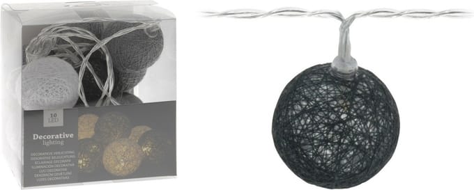 Christmas Decoration verlichting 10 bollen 4 cm - 2x - wit/grijs - 165 cm