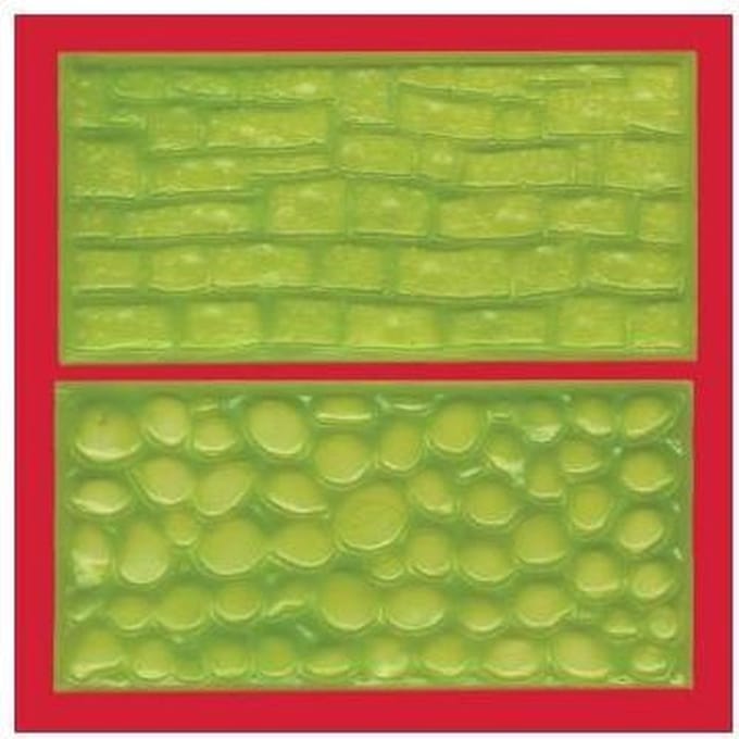 Set van 2 stempelmatjes / impression mats - kinderkopjes / stenen muur - FMM