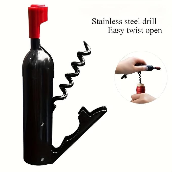 Roestvrijstalen Wijn- & Bierflesopener - Draagbaar, Magnetisch, Draaidesign met Opbergfunctie black