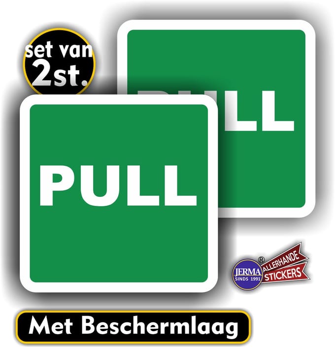 Jerma - PULL - Stickers - set 2 stuks - Vinyl - 14 x 14 cm - Weerbestendig - Zelfklevend - Vinyl