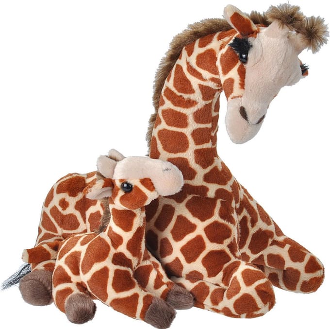 Wild Republic Giraffe knuffel - met baby knuffel - gevlekt - 38 cm - pluche