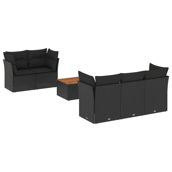vidaXL - 6-delige - Loungeset - met - kussens - poly - rattan - zwart