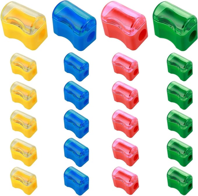 Puntenslijper met container - 24 stuks - Handmatig - Draagbaar - 4 kleuren - Mini - Plastic - Kinderen - Studenten - School - Thuiskantoor