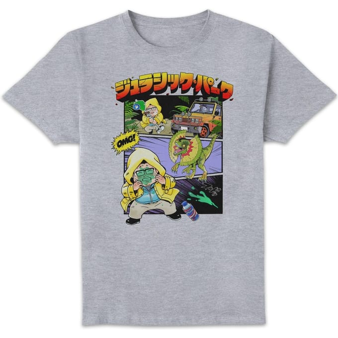 Jurassic Park Anime Splat Scene Anime Unisex T-Shirt - Grey - L