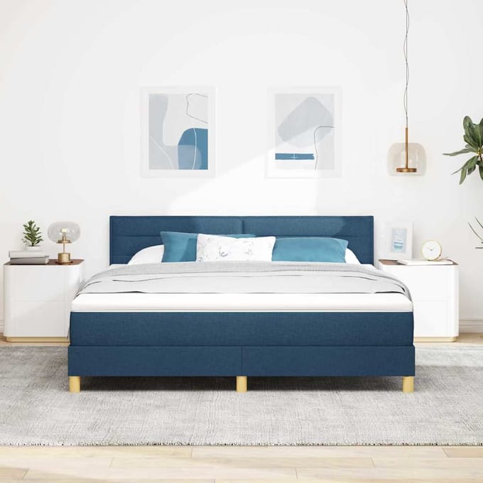 vidaXL - Boxspring - bed - met - kussen - met - hoofdeinde - Blauw - 180 - x - 200 - cm - Stof