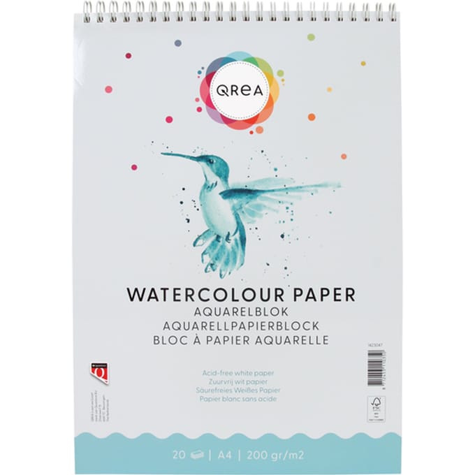 Aquarelblok Qrea A4 20 vel 200gr spiraal