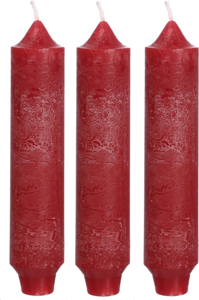 Palermo kaarsen set 3 stuks dia. 3.5 x H 17 cm rood Hortus