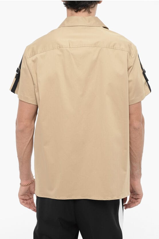 Kort mouwloos Sahara-overhemd met dubbele borstzak in beige