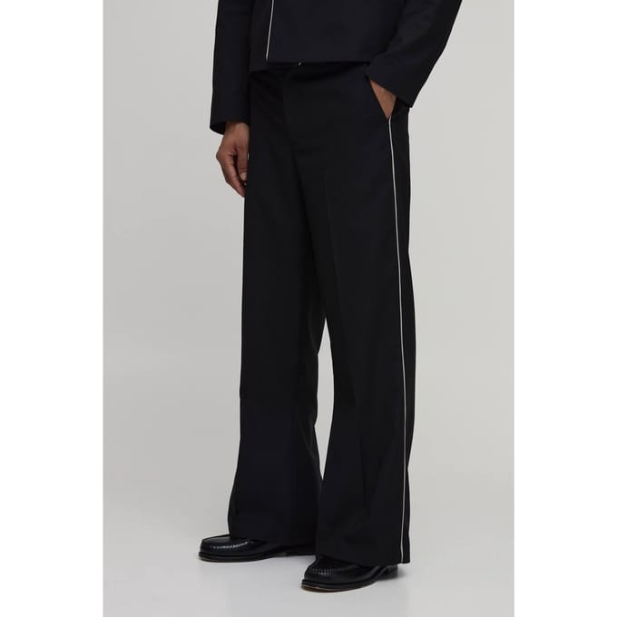 Getailleerde Pakbroek Met Contrasterende Bies En Wijde Pijpen | Black | Size 36