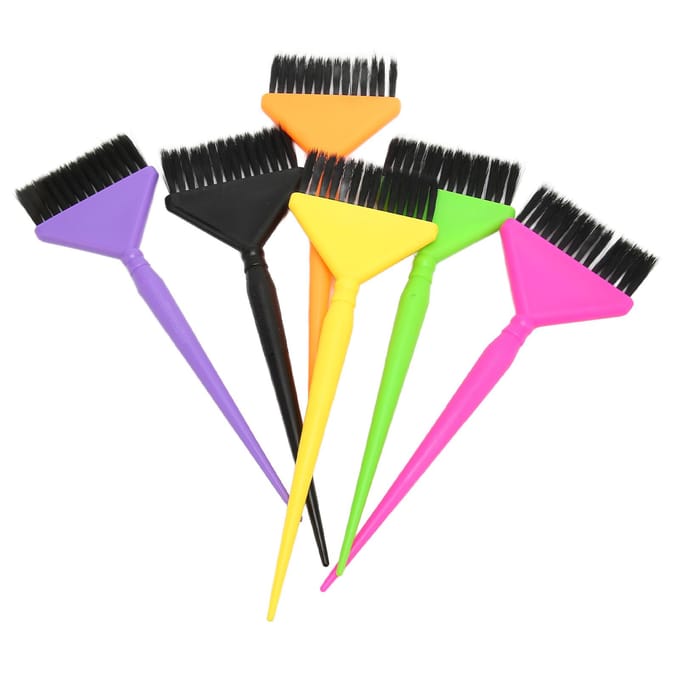 Lot de 6 pinceaux de coloration multicolores à longue queue pour salon et maison black