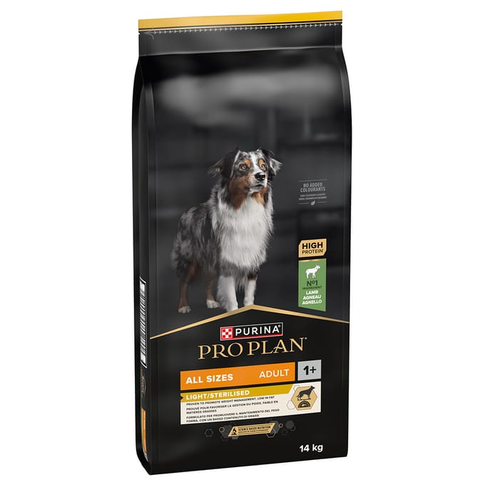 2x14kg Pro Plan All sizes Adult Light Sterilised Lamm Hundefutter trocken