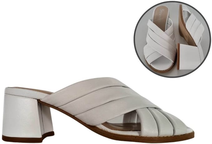 Stravers- Luxe Slipper met Dubbele Kruisband en Blokhakje Dames Maat 42 Grote Maten Muiltje Wit