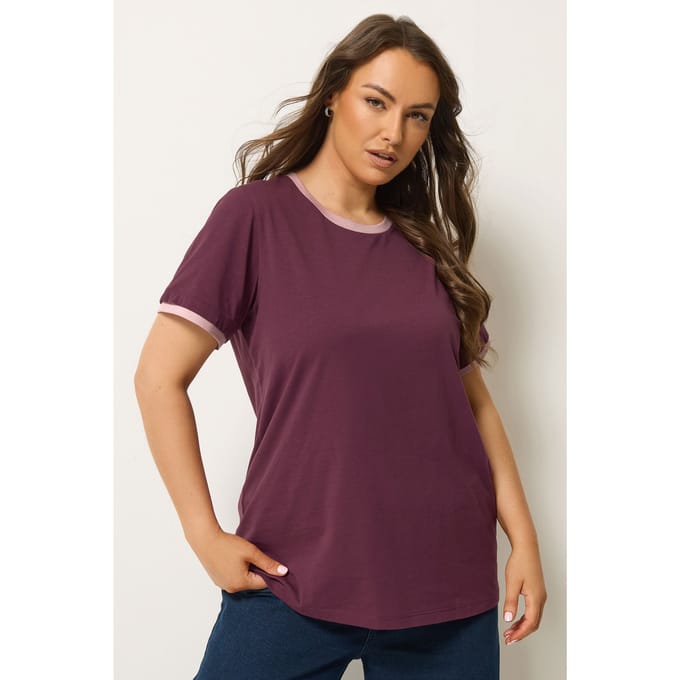 Yours Paars Tshirt Met Contrasterende Rand Size 42