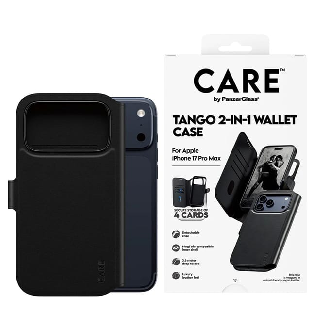 CARE by PanzerGlass Tango 2 in 1 Wallet Case geschikt voor MagSafe geschikt voor iPhone 17 Pro Max - Black
