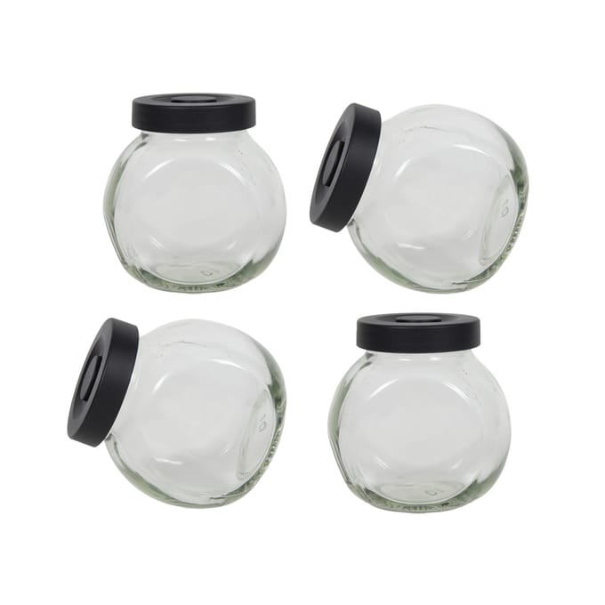Set van 4 glazen kruidenpotjes - Matzwarte deksel - 175 ml