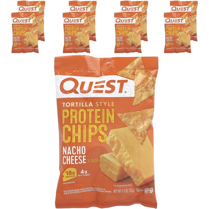 Quest Nutrition Protein Tortilla Chips (8x32g) Nacho Cheese - Functionele voeding - Eiwit Snacks