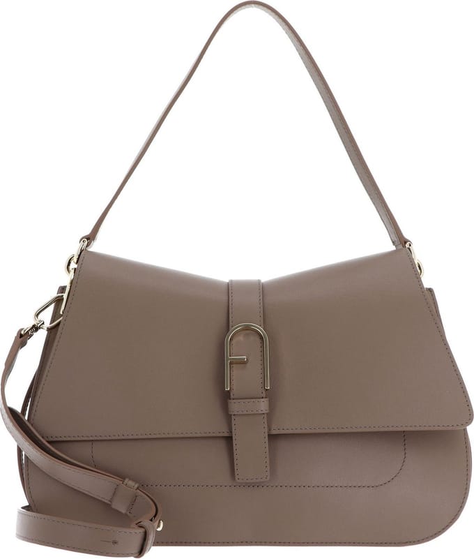 FURLA Leren Schoudertas Handtas Flow Top Handle Greige Taupe
