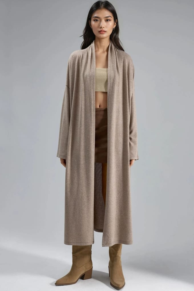 Relaxed Fit Langlijn Open-Front Sjawl Kraag Gebreide Cardigan