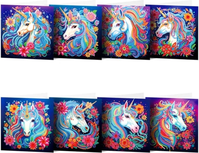 Kaarten - 30 - Eenhoorns - Diamond painting - compleet pakket - Diamond painting by Wietske