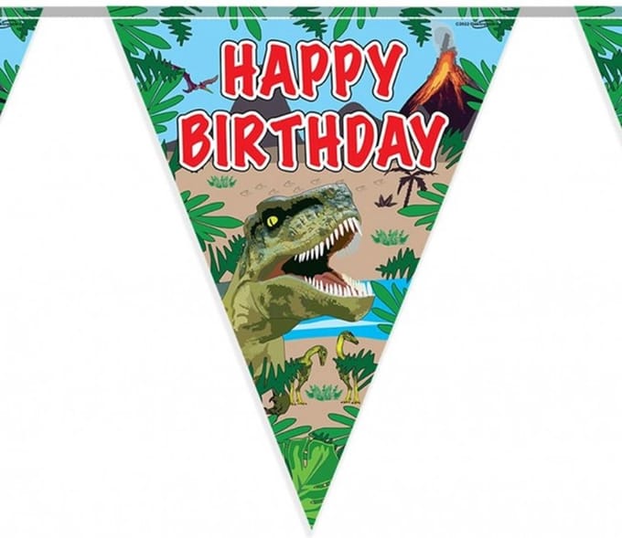 Vlaggenlijn Happy Birthday Dinosaurus 4 mtr.