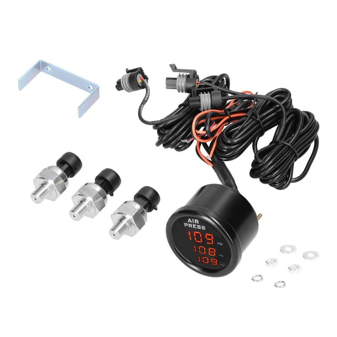 Drievoudige display luchtdrukmeter LED digitale luchtveringmeter 0220PSI met 3 stuks 18NPT-sensoren zwart