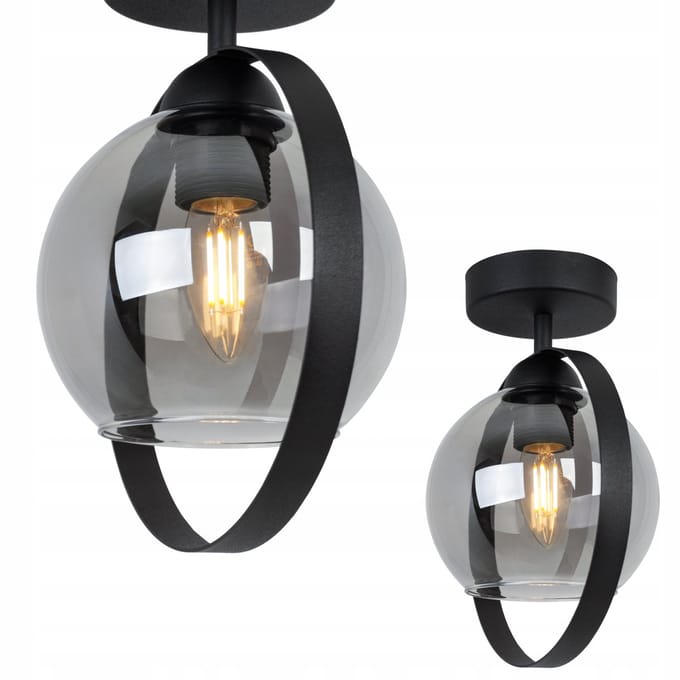 Ring Haga Plafond Lamp - Grafiet Glas, Zwart Metaal, E27