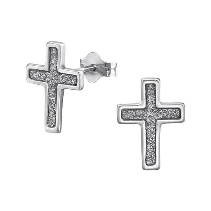 Montebello Oorbellen Lieke - 925 Zilver E-Coating - Kruis - Glitter - 8x11mm
