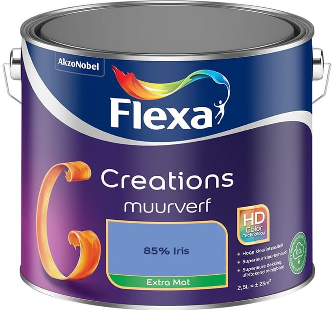 Flexa - Creations Muurverf Extra Mat - 85% Iris - Mengverf - 2,5 L