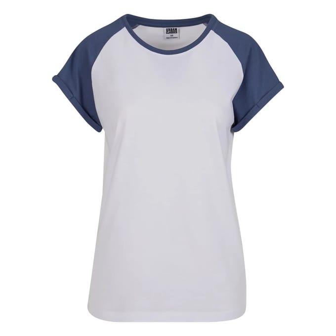 Urban Classics - Contrast Raglan Dames Tshirt - 3XL - Wit/Blauw