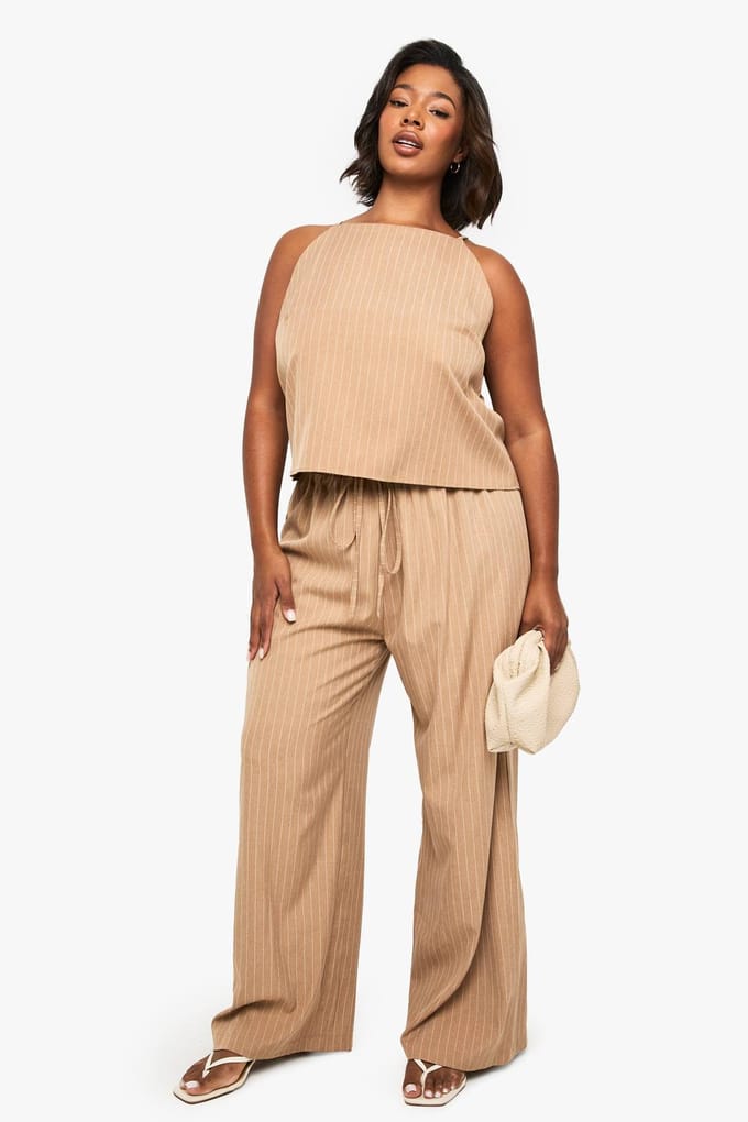 boohoo Dames PLUS GESTREEPTE CAMI TOP | Camel | Maat: 44