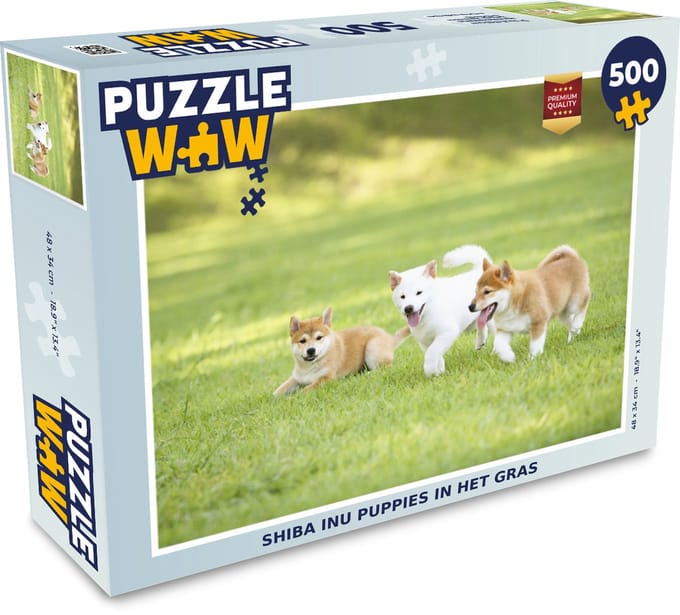 Puzzel Shiba Inu puppies in het gras - Legpuzzel - Puzzel 500 stukjes