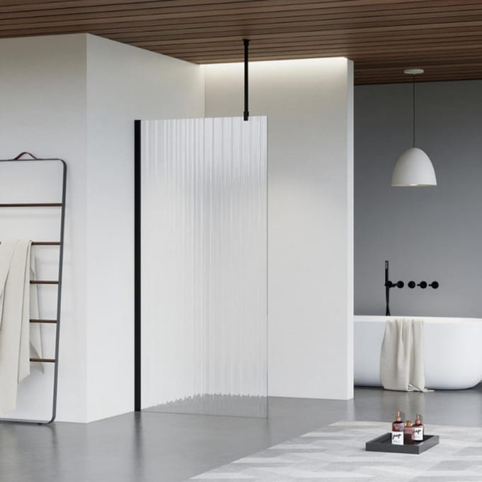 FugaFlow Eccelente Vetro inloopdouche badkamer - 100x200cm - ribbelglas - plafondarm - mat zwart