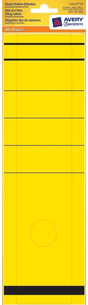 10x Enkele maplabels breed lang 297x61mm geel