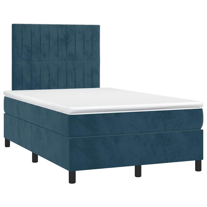 vidaXL - Boxspring - met - matras - en - LED - fluweel - donkerblauw - 120x190 - cm