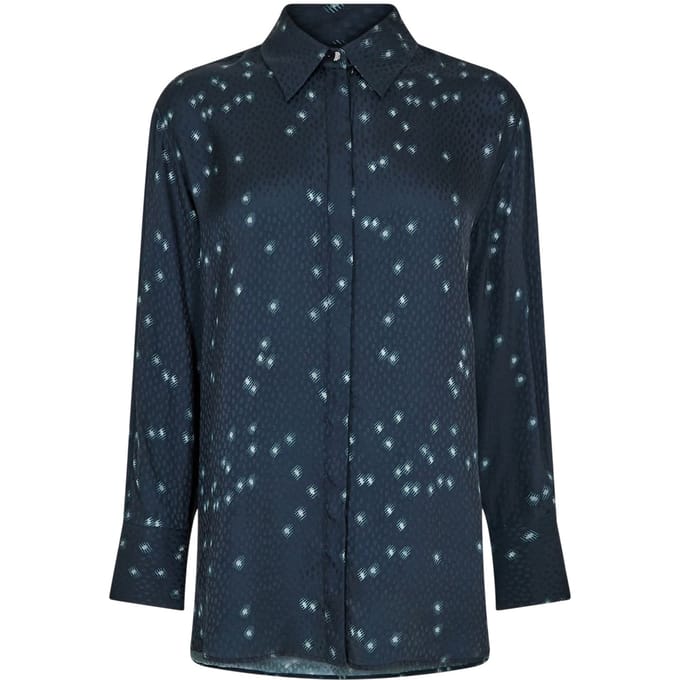 Boss Damesblouse met spikkelpatroon, normale pasvorm (Marine)